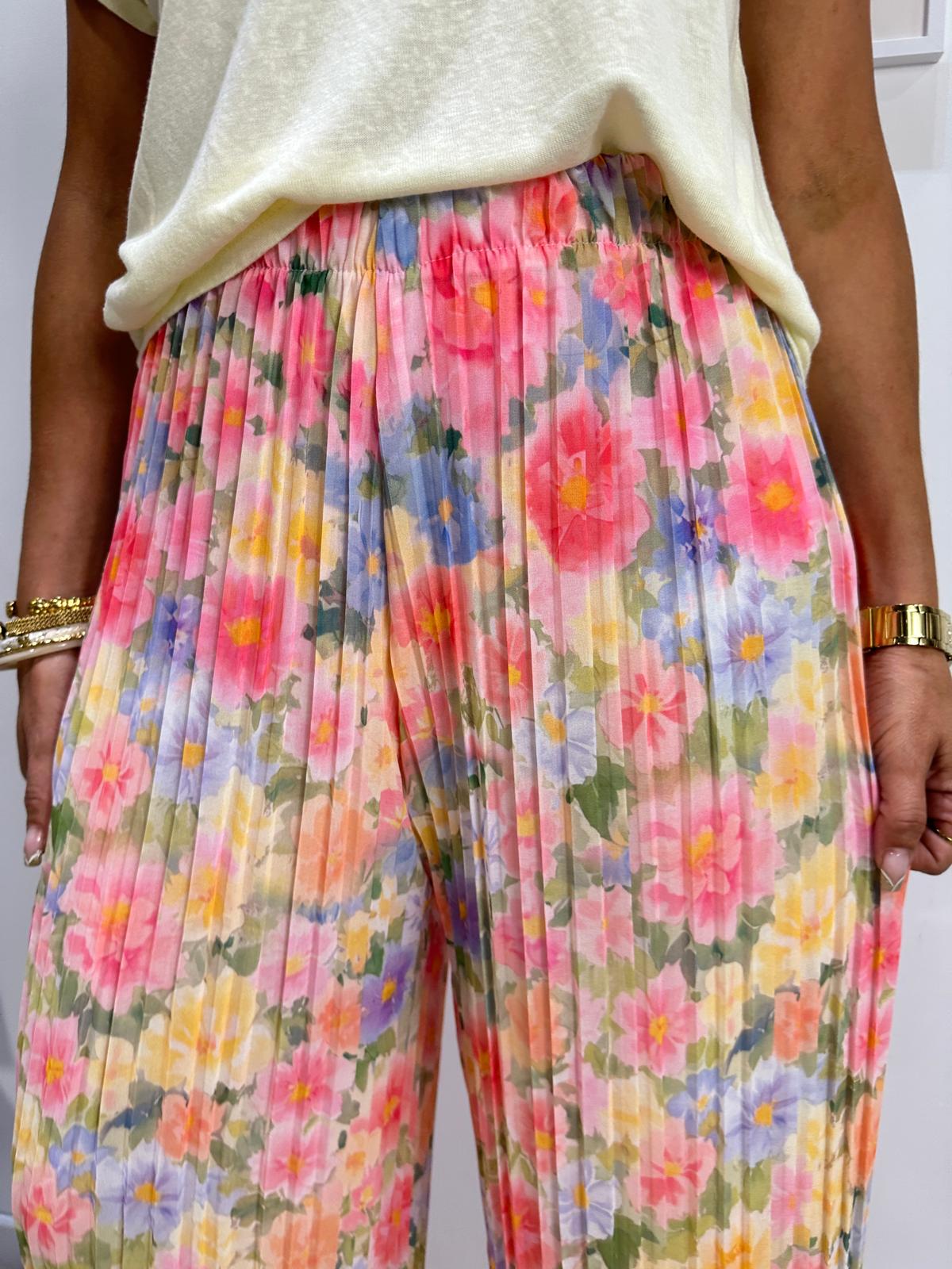 Pantalon Plissé Fleuri