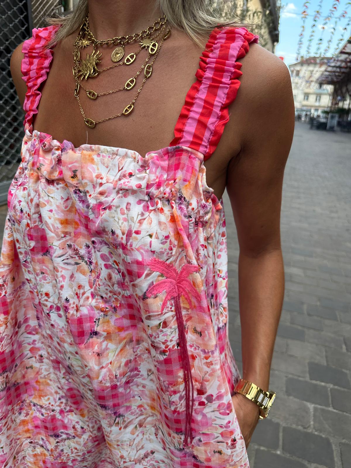 Robe Longue Palmier Rose
