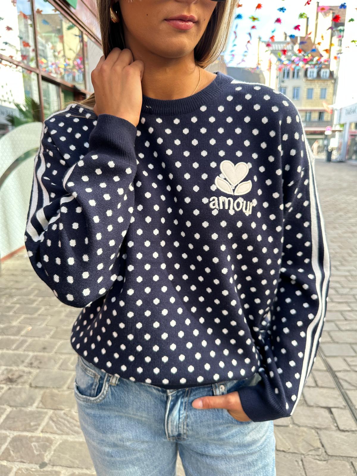 Pull Amour à Pois Bleu Marine