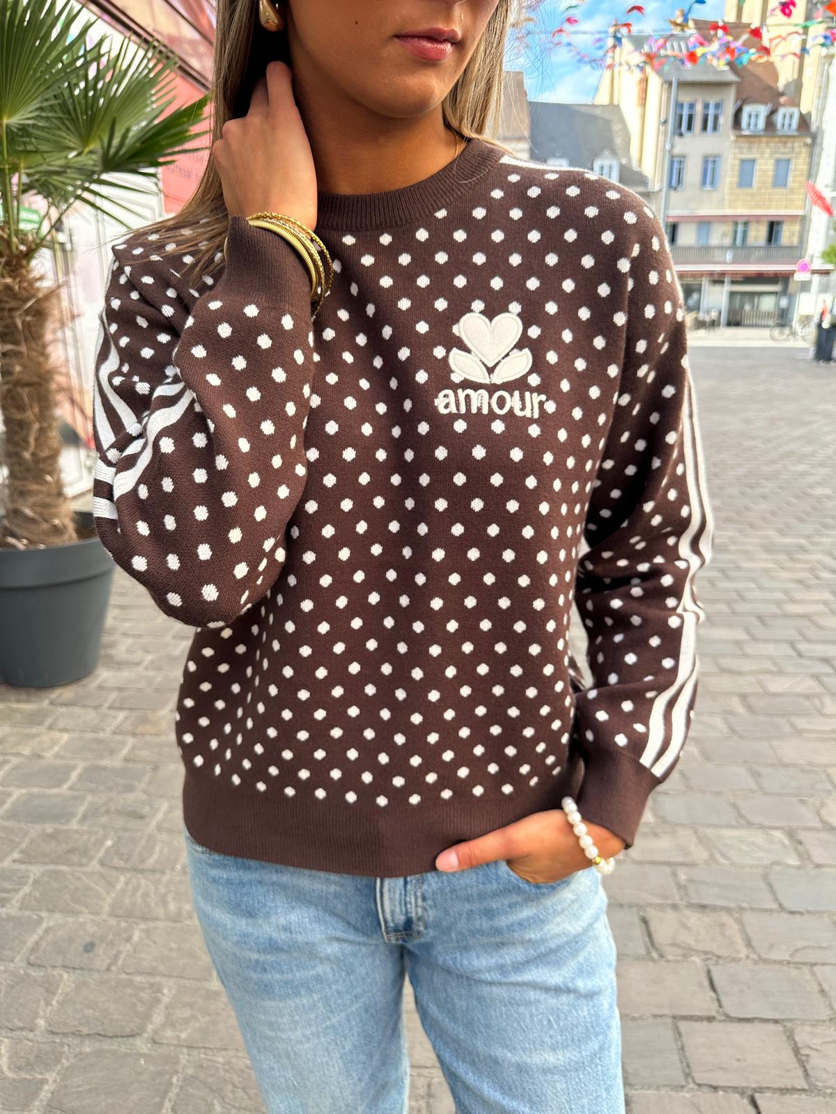 Pull Amour à Pois Chocolat