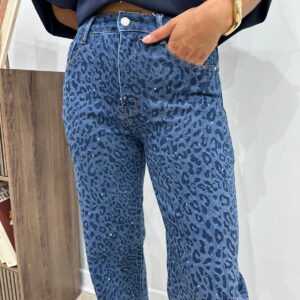 Jean Leopard Bleu Strass