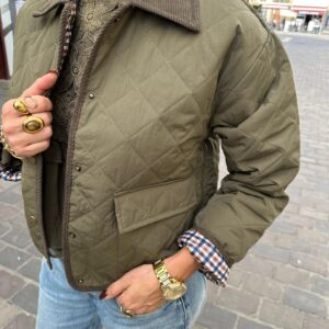 Veste Matelassée Kaki Col Velours Olympe