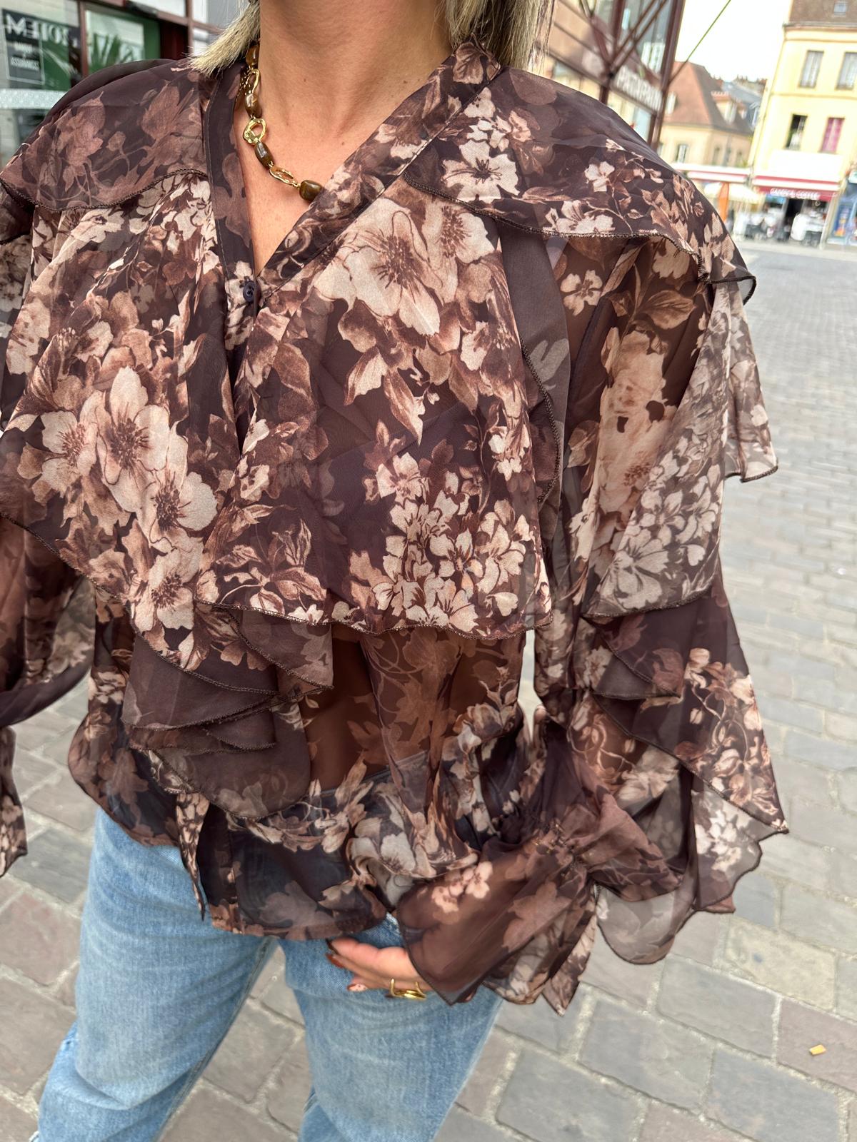 Blouse à Volants Fleurie Victoire Chocolat