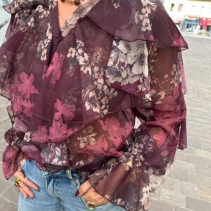 Blouse à Volants Fleurie Victoire Prune