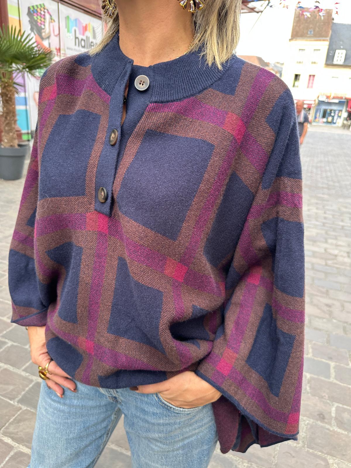Poncho Cape à Carreaux Marine