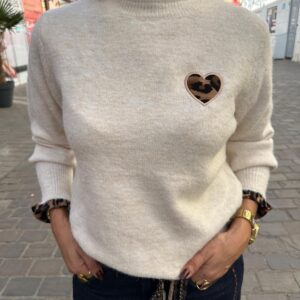 ‼️ Précommande ‼️ - Pull Coeur Léopard Beige