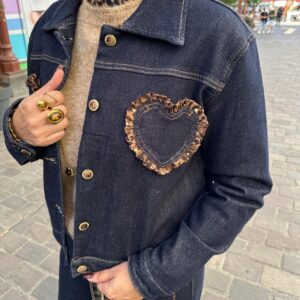 Veste en Jean Coeur Léopard