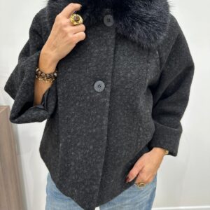 Veste Noire Col Fausse Fourrure - Solene