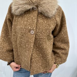 Veste Camel Col Fausse Fourrure - Solene