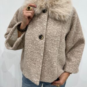 Veste Beige Col Fausse Fourrure - Solene