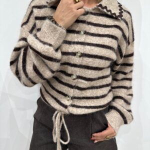 Gilet Marinière Beige Chocolat