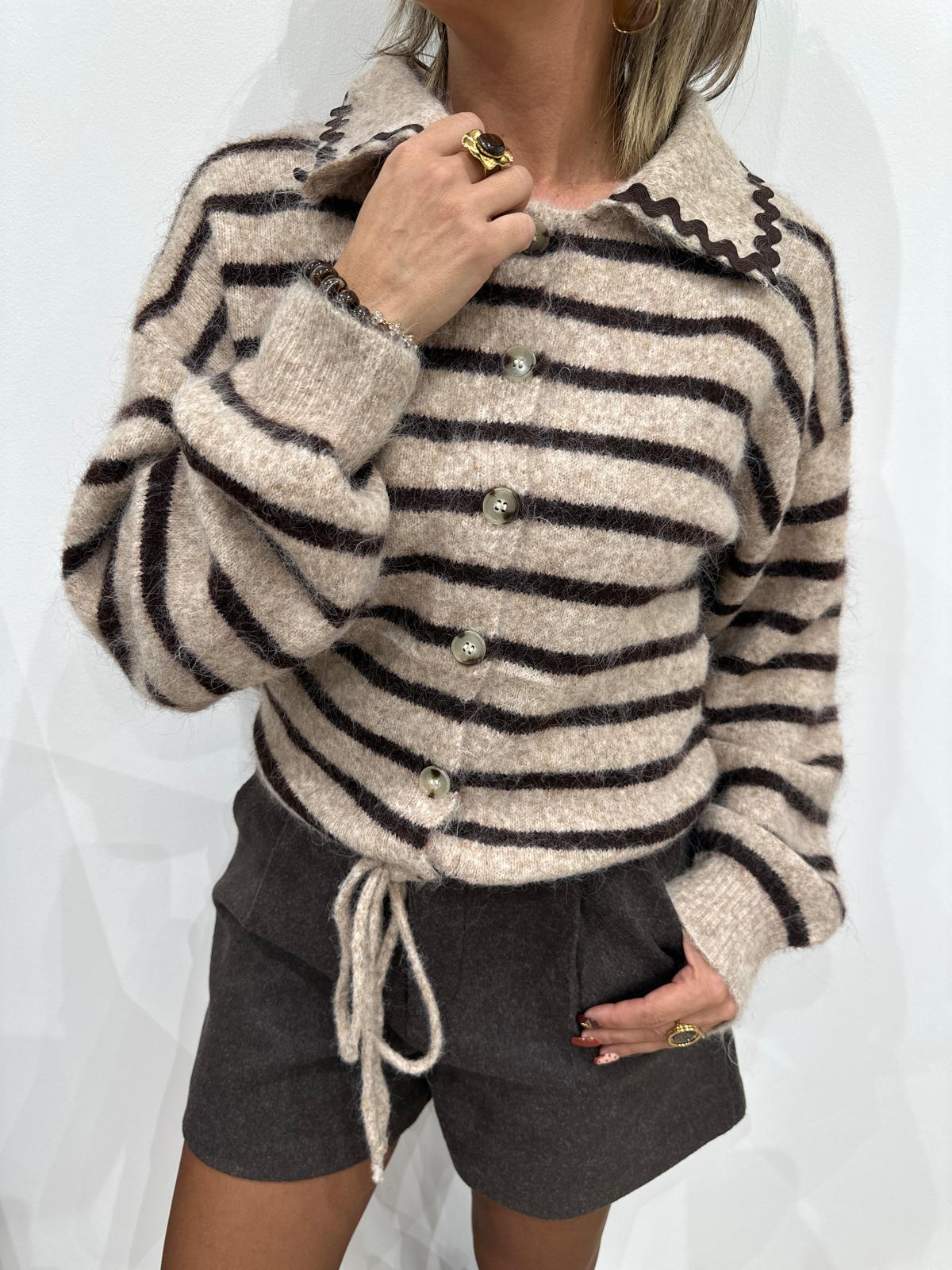 Gilet Marinière Beige Chocolat