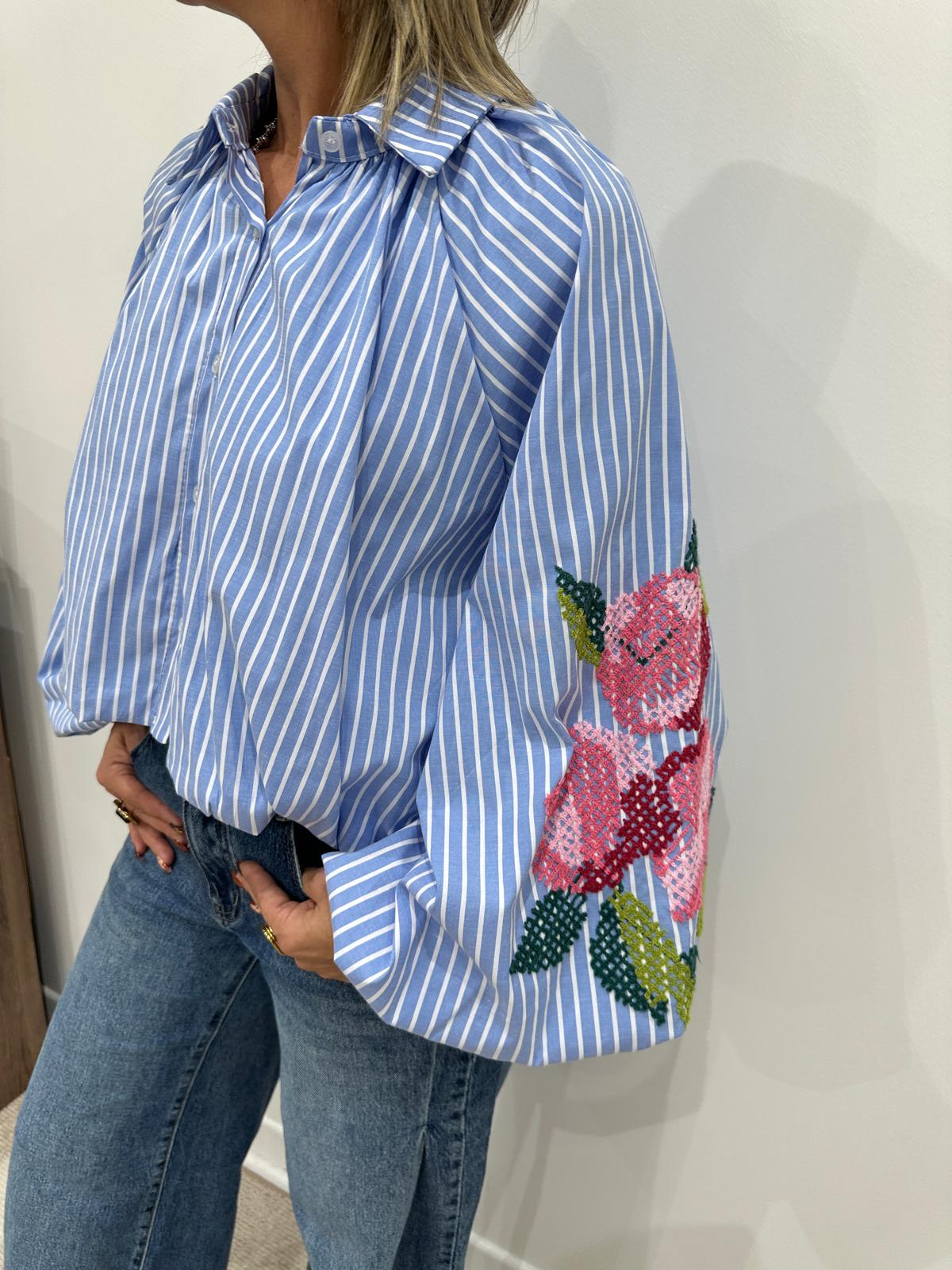 Chemise Rayée Brodée Fleurs – Alba