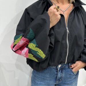 Veste Noire Brodée Fleurs - Alba