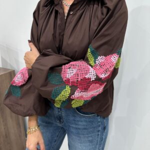 Chemise Chocolat Brodée Fleurs - Alba