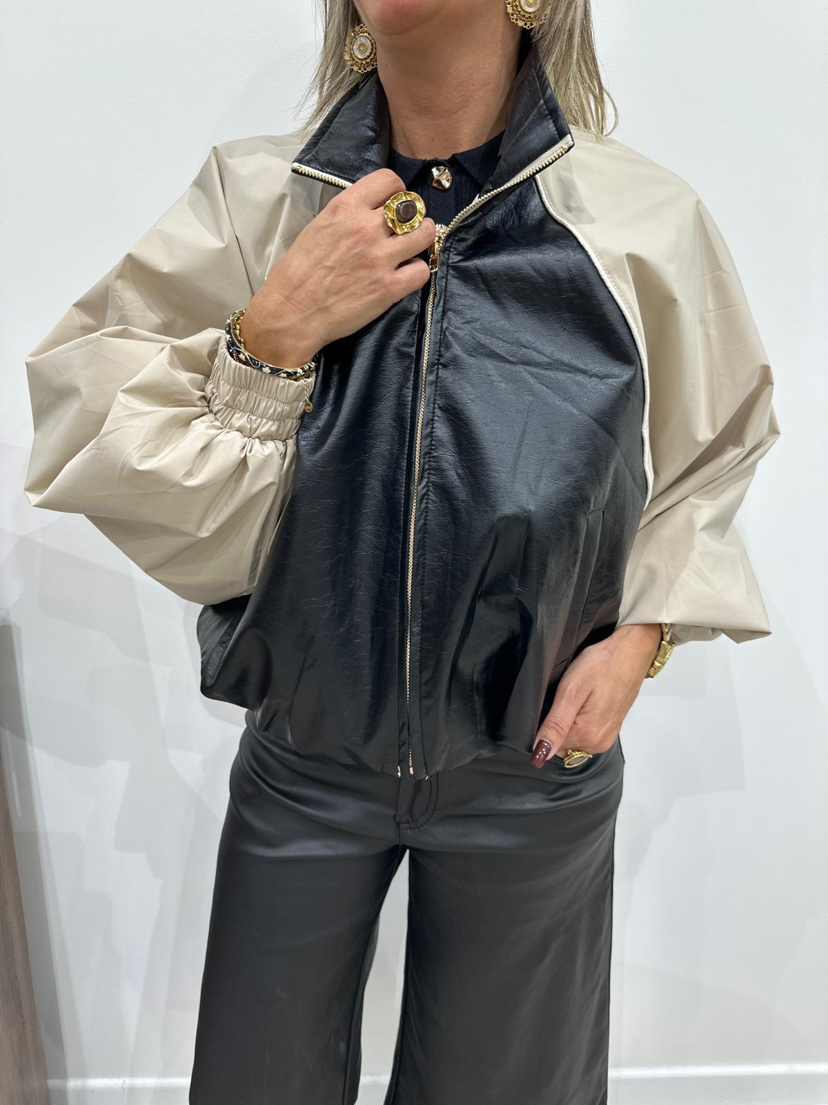 Veste Bimatière Noir et Beige -Cassandre