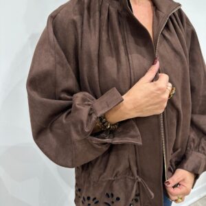 Veste Suédine Chocolat Broderie Anglaise - Mélina