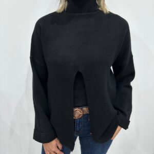 Pull Oversize Col Roule Noir - Anaelle