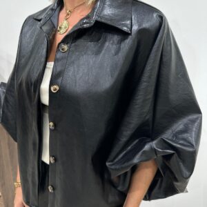 Veste Effet Cuir Noire Manches Courtes - Olisé