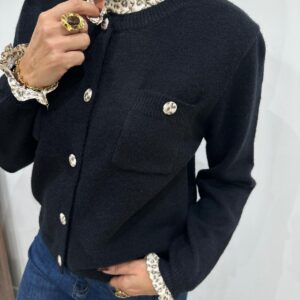 Gilet Noir Détails Léopard - Émeline
