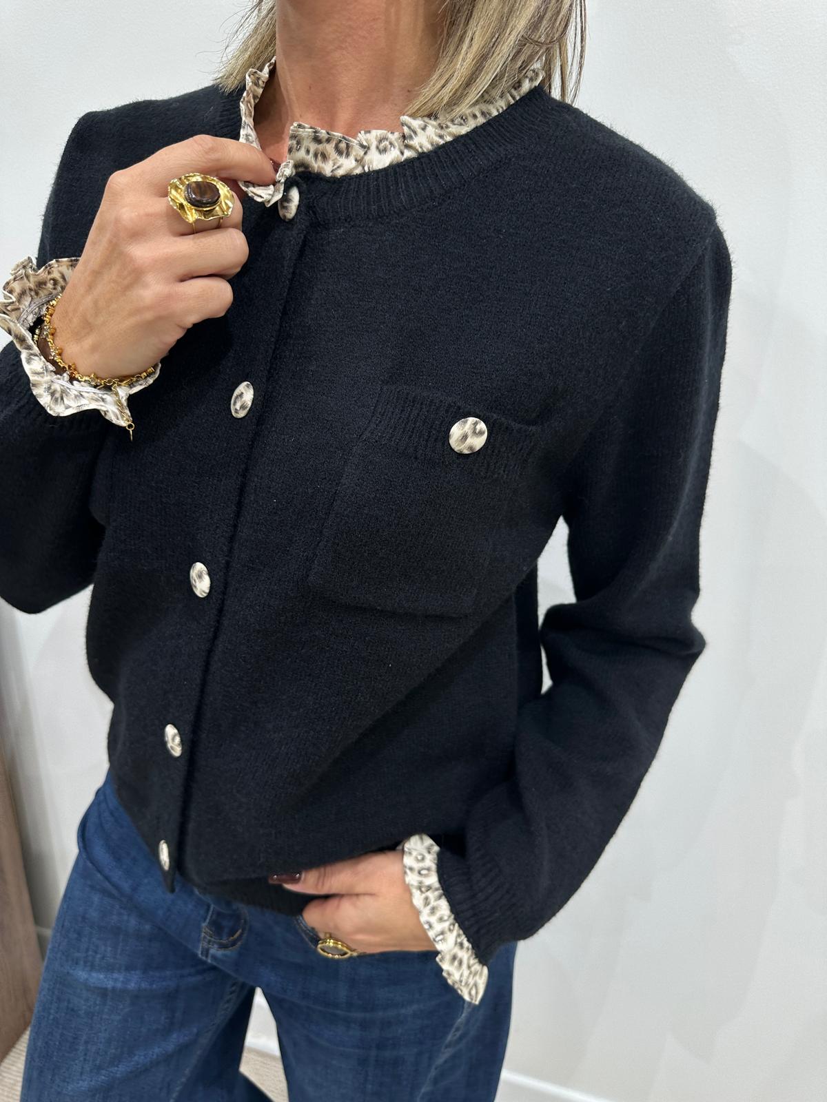 Gilet Noir Détails Léopard – Émeline