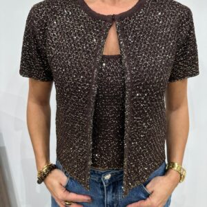 ‼️ Précommande ‼️ - Ensemble Top & Gilet Sequins Chocolat -Enora