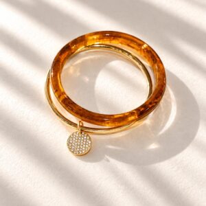 Bracelet Jonc Ambre & Médaille Strass - Calista