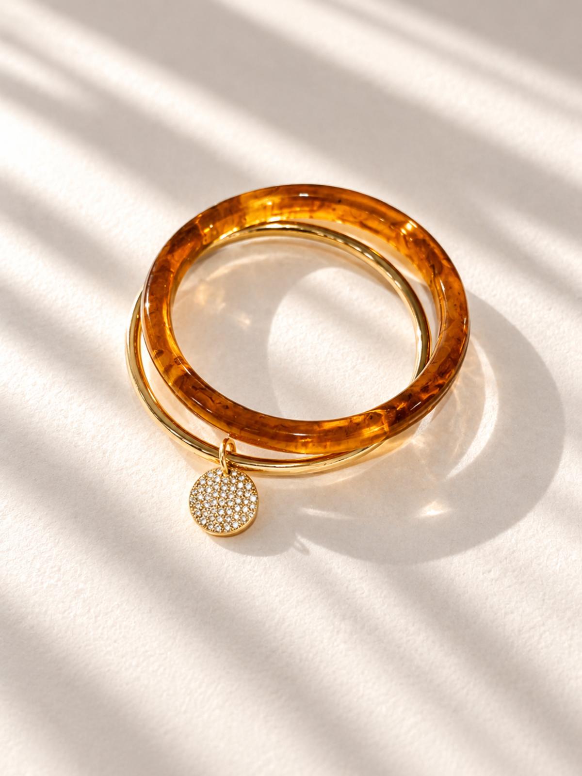 Bracelet Jonc Ambre & Médaille Strass – Calista