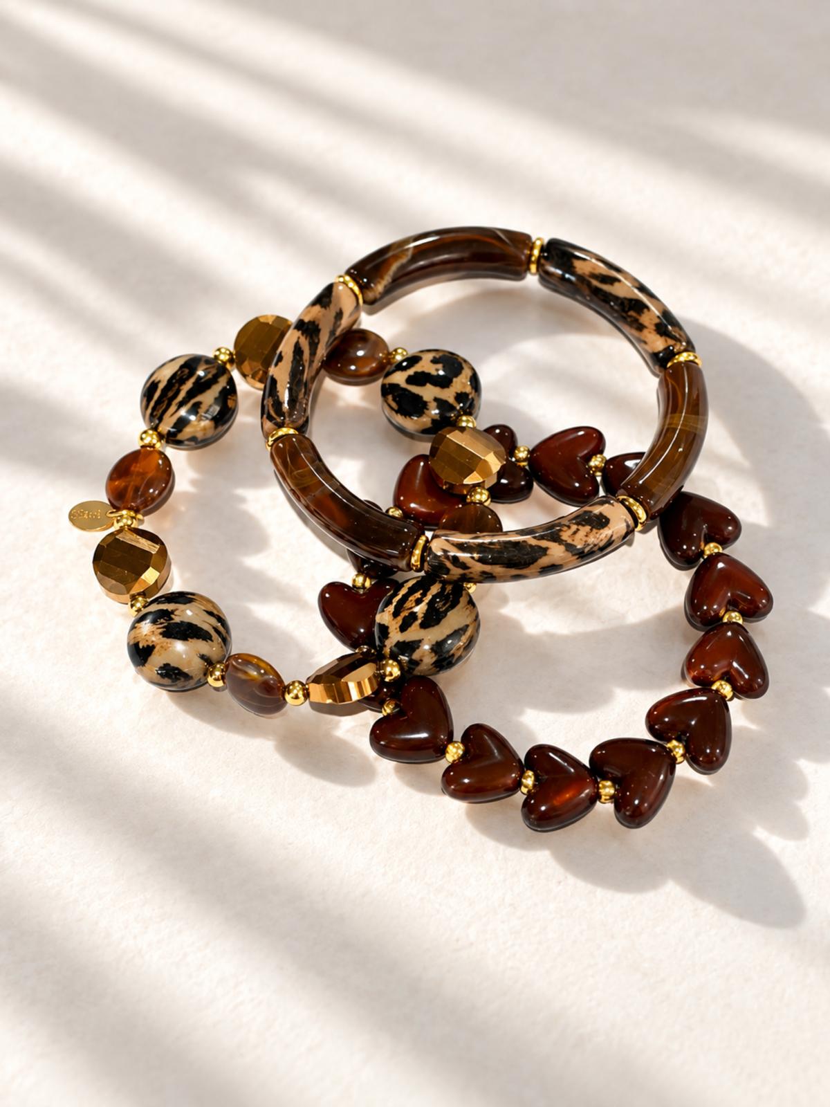 Trio De Bracelets Leopard & Coeurs – Elvina