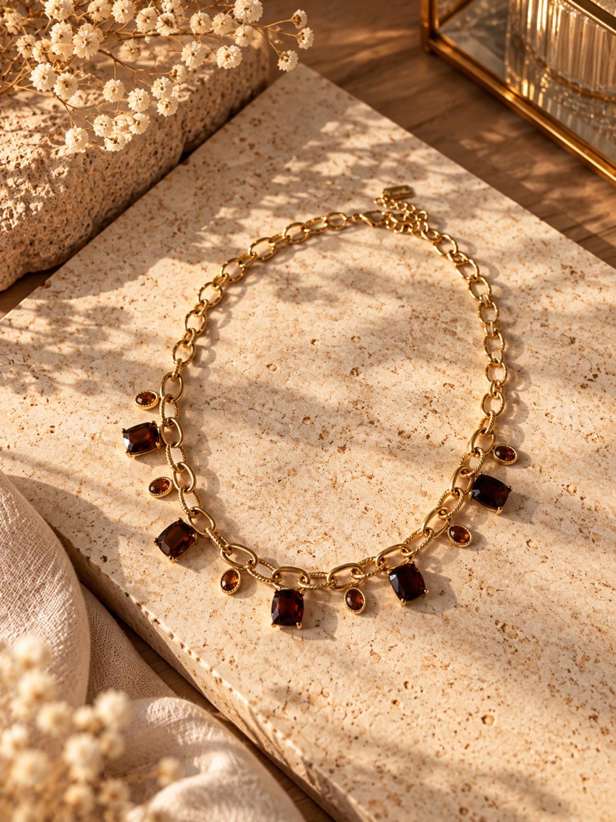 Collier Doré à Pierres Marron – Soléane