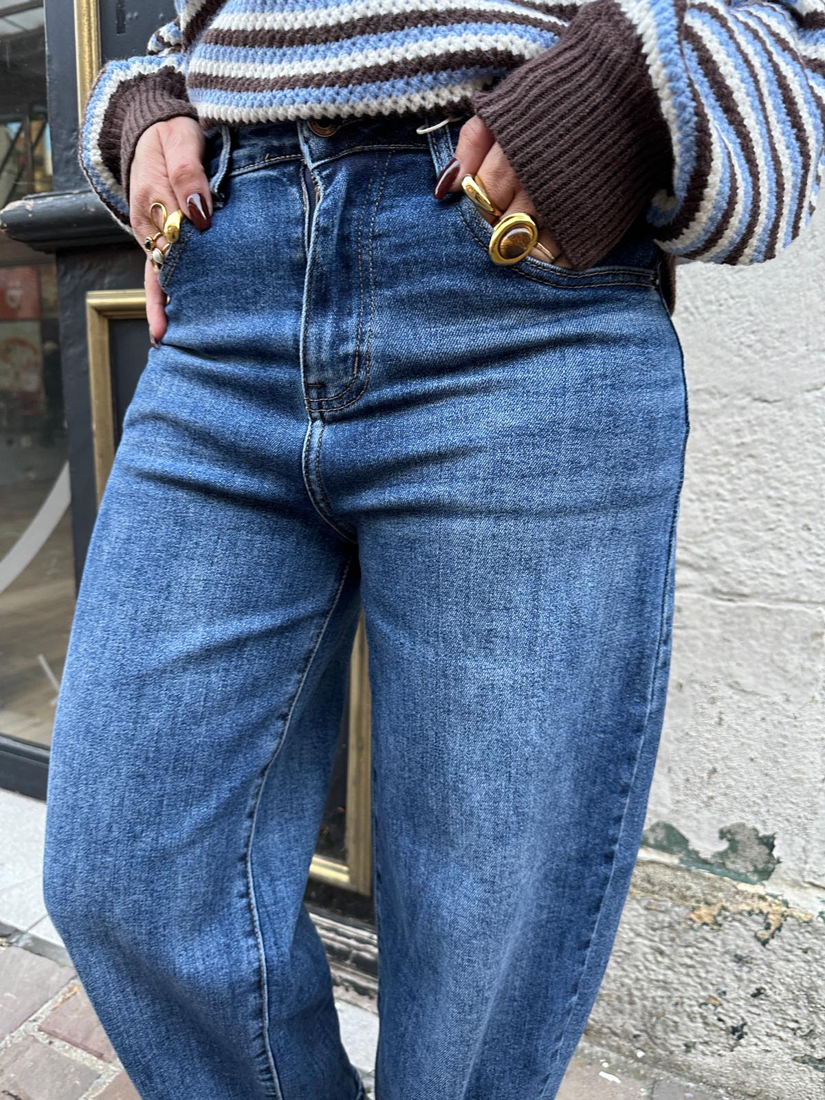 Jean Bleu Taille Haute Coupe Barrel – Marcelline