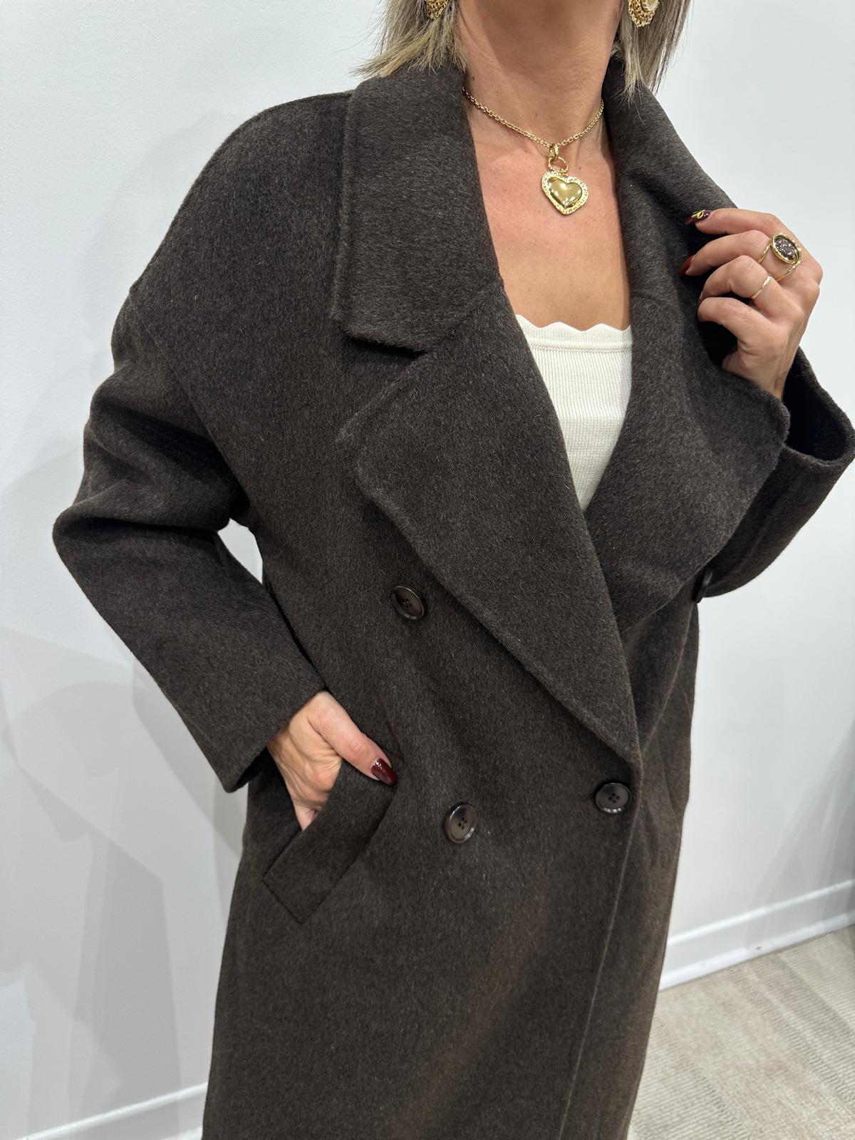 Manteau Long Croisé Chocolat – Mirella