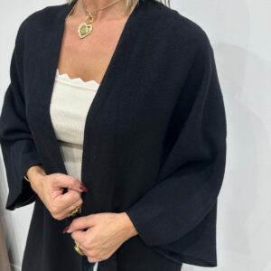 Gilet Poncho à Franges Noir - Maëva