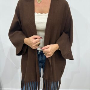 Gilet Poncho à Franges Chocolat - Maëva