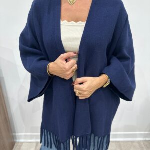 Gilet Poncho à Franges Marine - Maëva