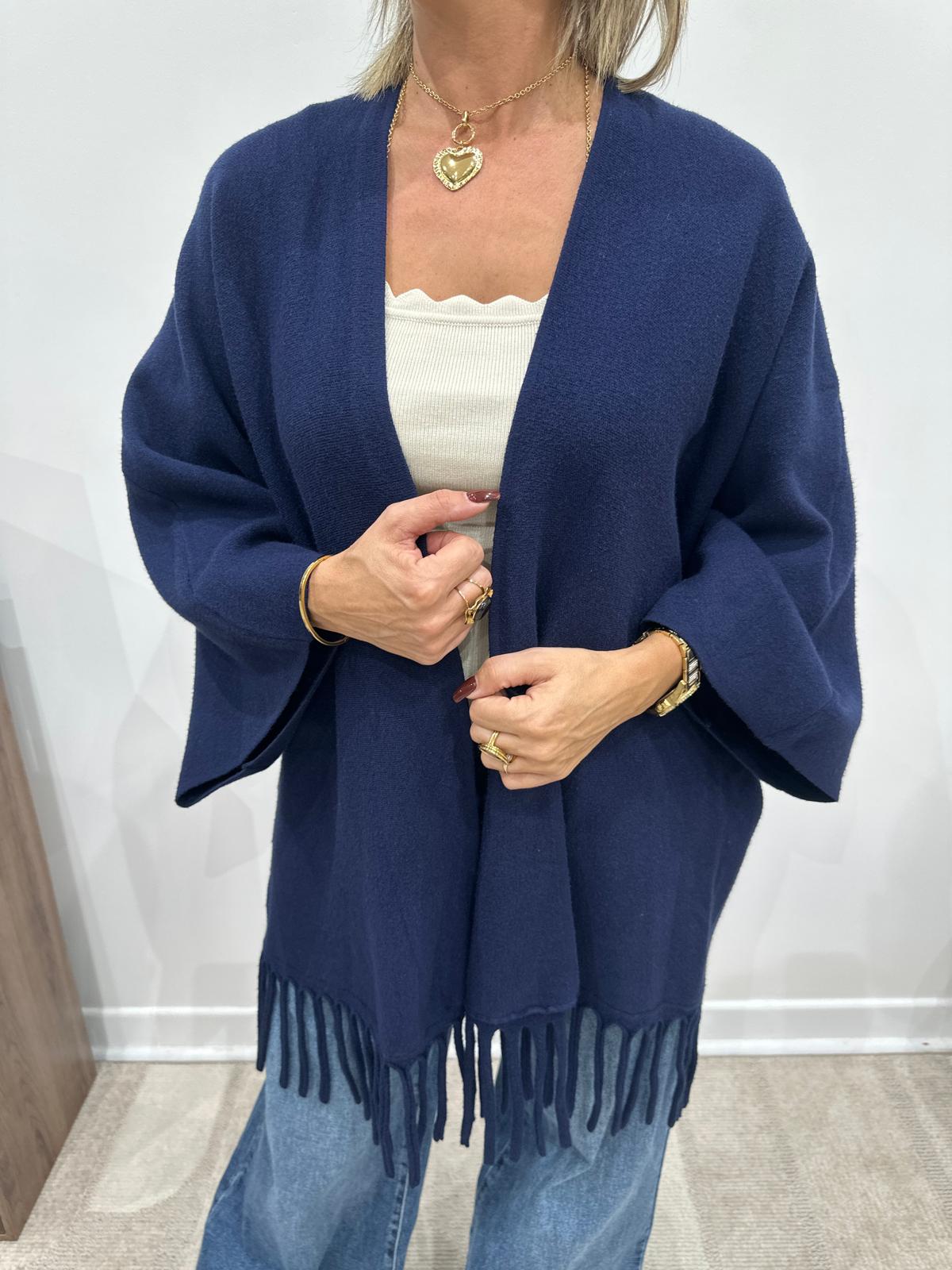 Gilet Poncho à Franges Marine – Maëva