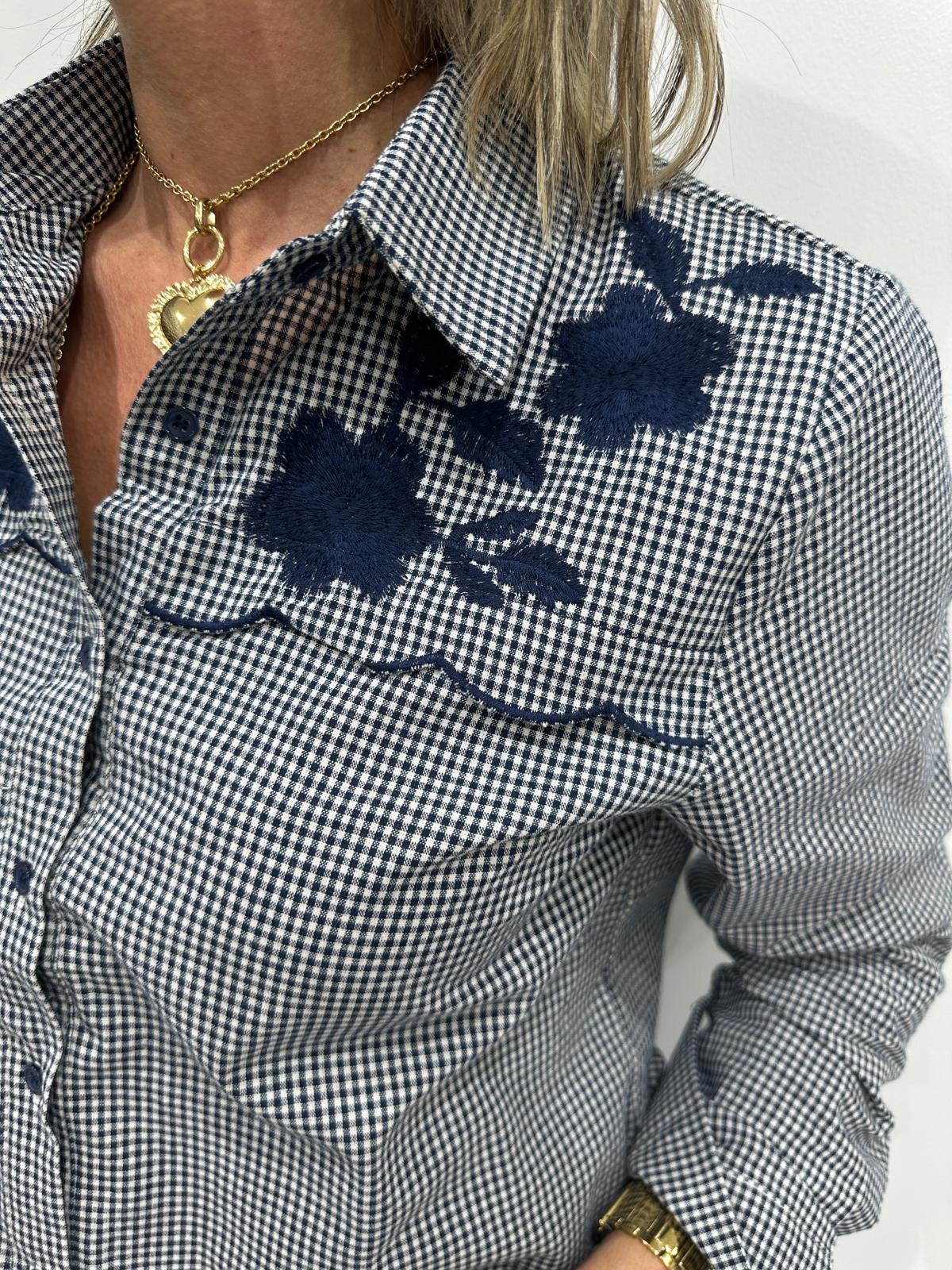 Chemise Vichy Brodée Marine – Isadora