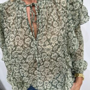 Blouse Fleuris à Volants Kaki - Séréna