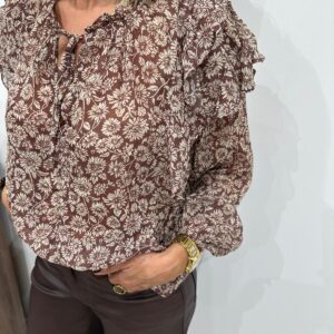 Blouse Fleurie à Volants Chocolat - Séréna