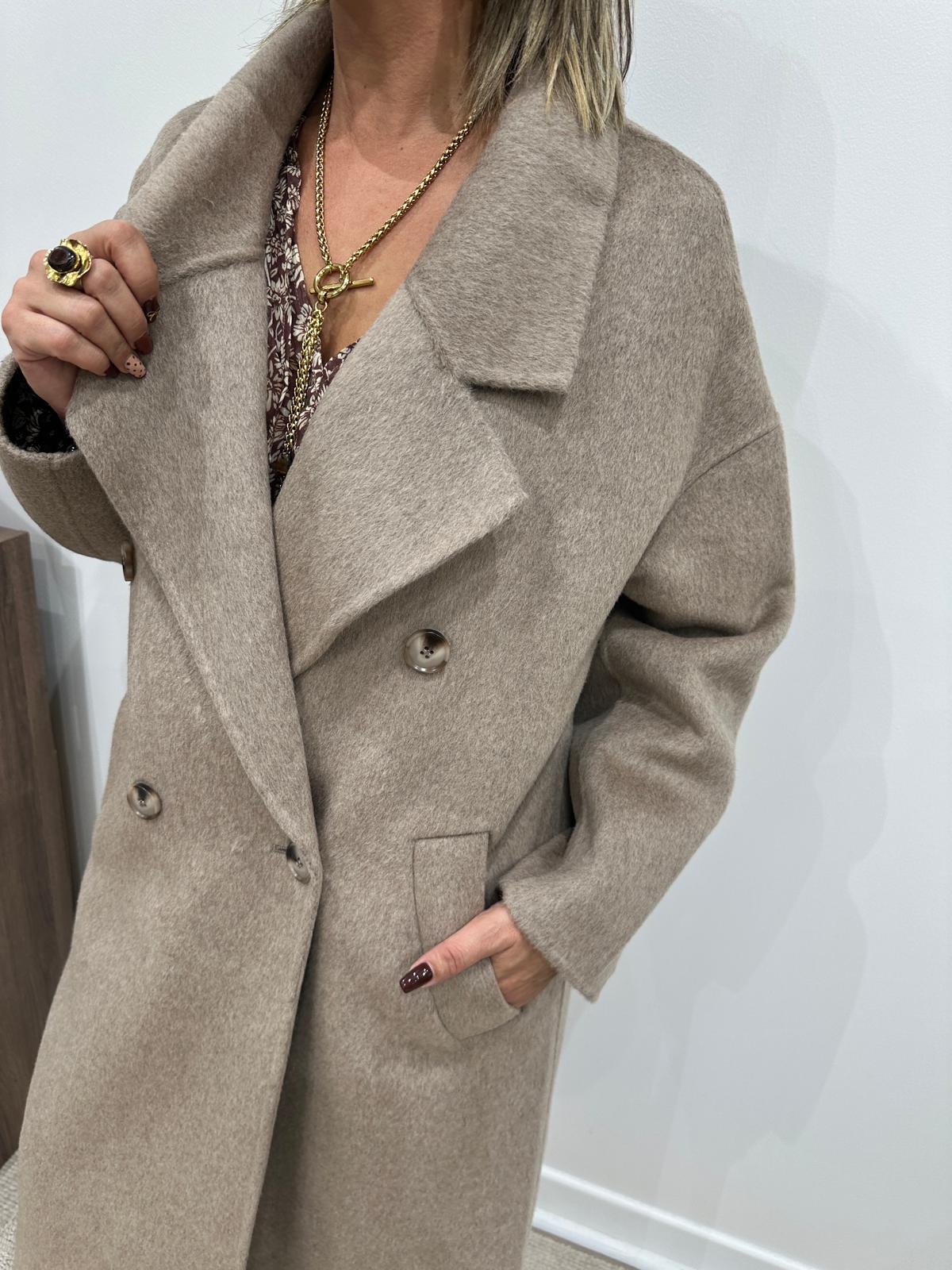 Manteau Long Croisé Taupe – Mirella