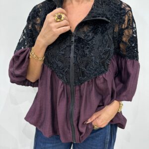 Veste Bimatiére Dentelle Bordeaux - Calista