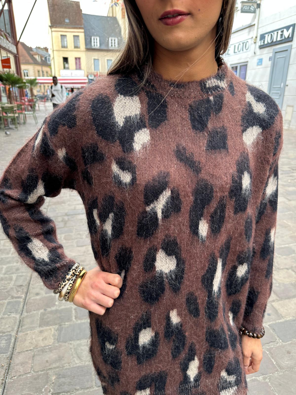 Robe Pull Léopard Chocolat – Azélie