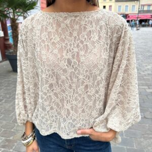 Blouse en Dentelle Beige -Célestine