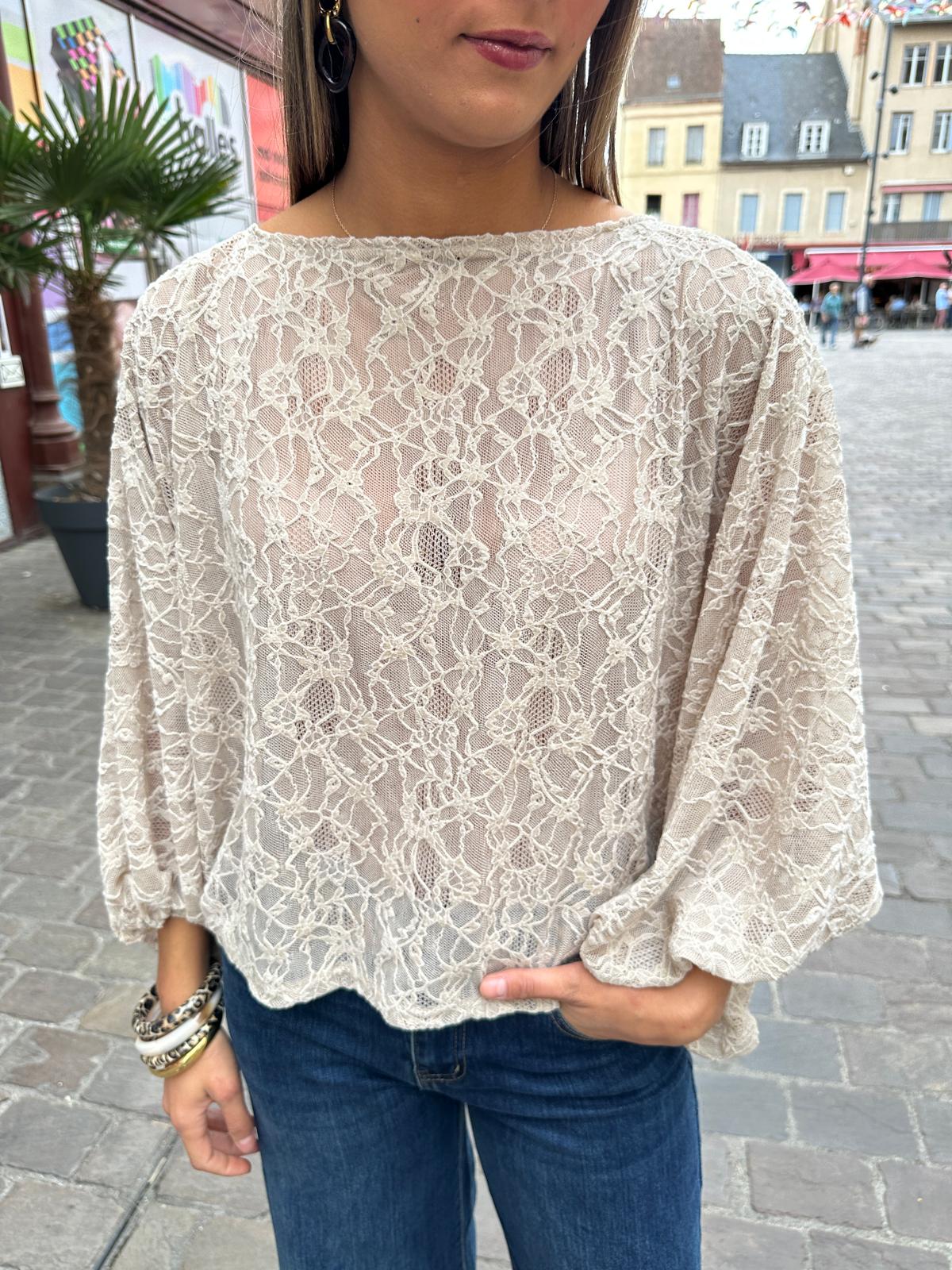 Blouse en Dentelle Beige -Célestine