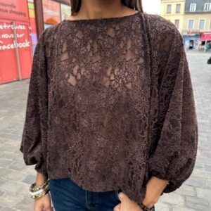 Blouse en Dentelle Chocolat - Célestine
