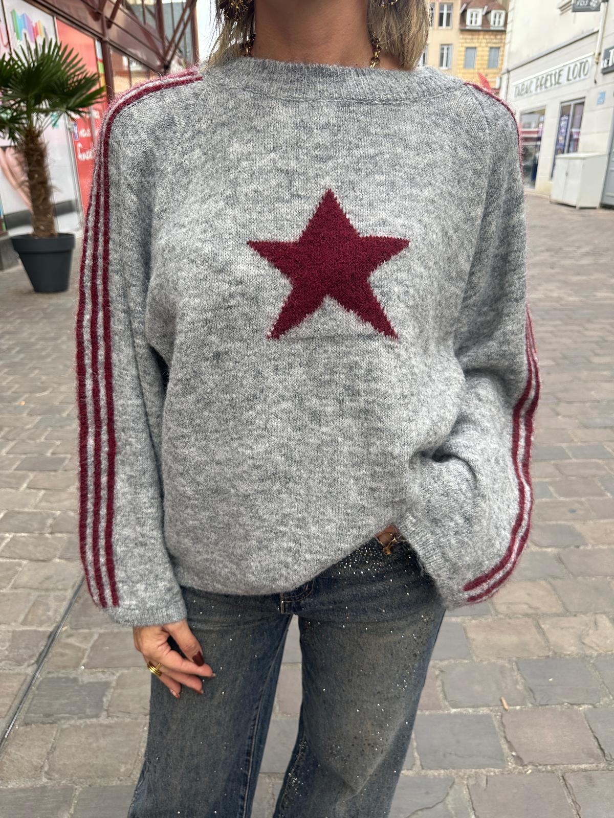 Pull Étoile Gris & Bordeaux – Apolline