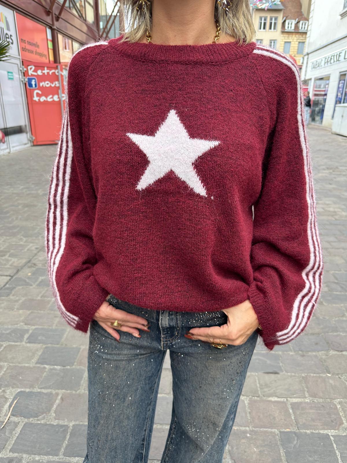 Pull Étoile Bordeaux & Rose – Apolline
