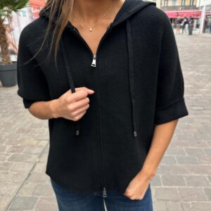 Gilet Zippé à Capuche Noir - Cléophée