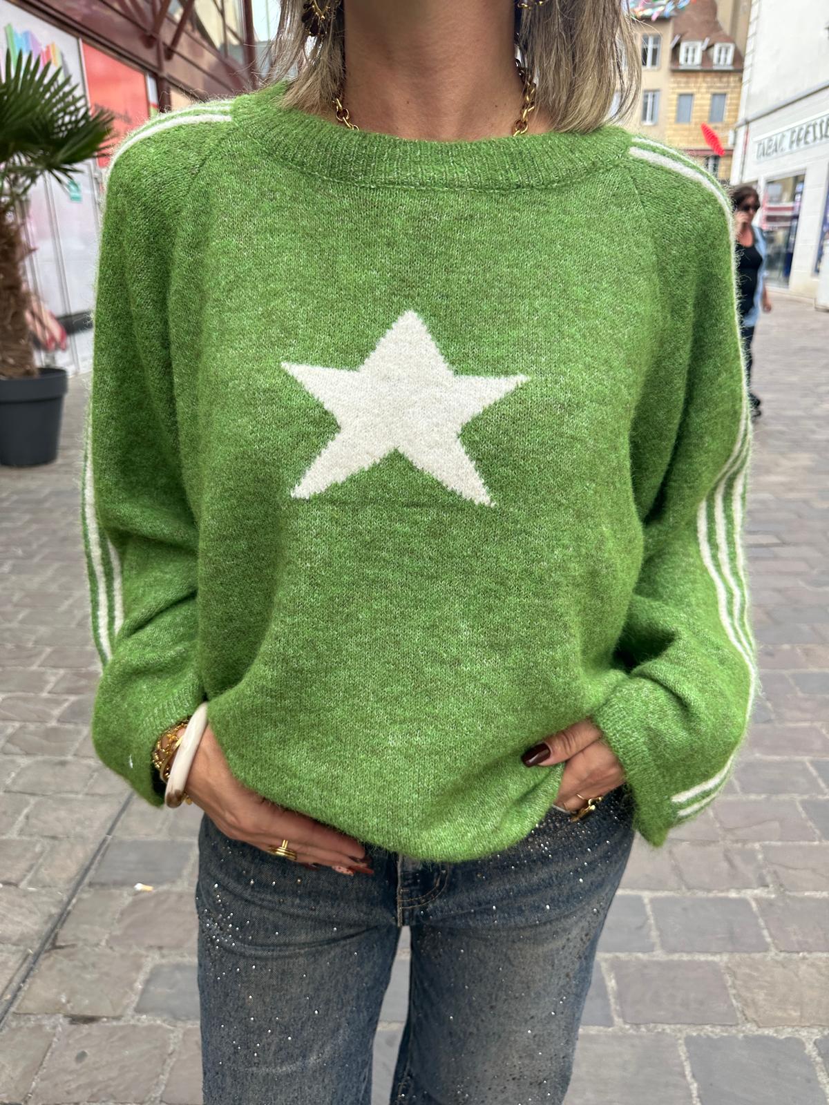 Pull Étoile Vert & Beige – Apolline
