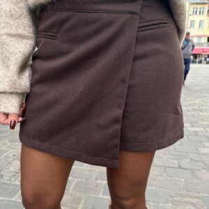 Jupe Short Tailleur Chevrons Chocolat - Mélisande